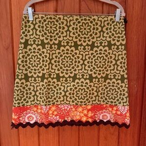 Floral Patterned Green and Orange Skirt